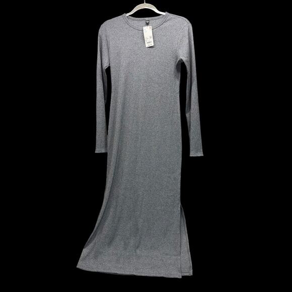 Uniqlo Women’s Gray Ribbed Long Sleeve Long Dress Size S Small Long Knit Stretch - Picture 1 of 10